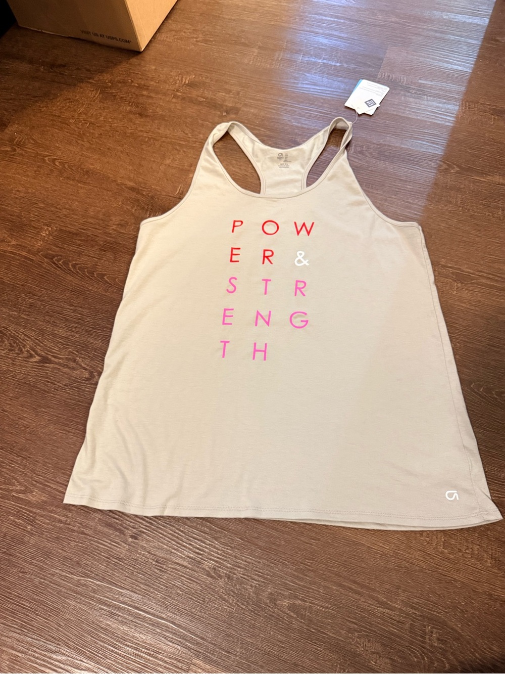 NWT GAP Beige Racerback Tank with Pink & Red Lettering